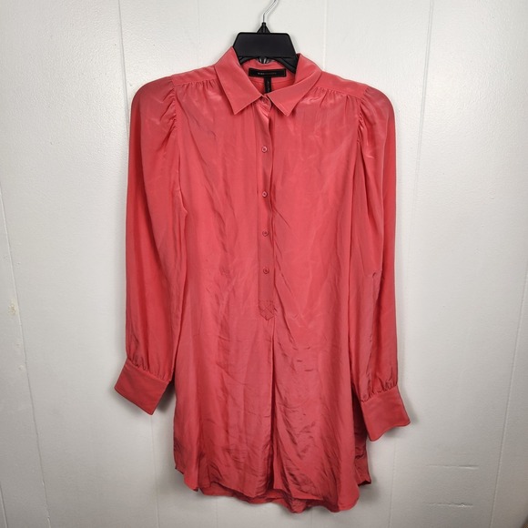BCBGMaxAzria Tops - BCBGMAXAZRIA Shirt‎ Womens Small Pink Geranium Silk Long Sleeve Blouse Button Up